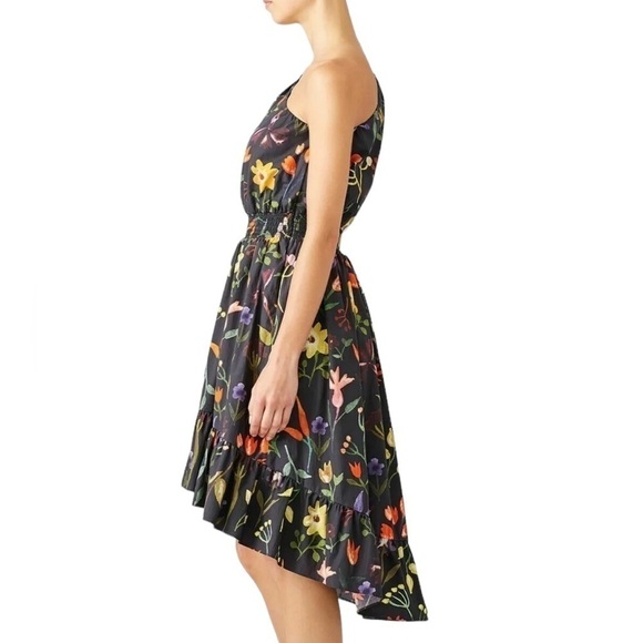 Slate & Willow Black Floral Print One-Shoulder Hi-Low Ruffle Hem Dress Size 2 - Picture 2 of 11